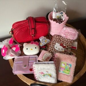 Hello Kitty Kawaii Bundle Red Crossbody Bag with Hello Kitty Accessories Extras
